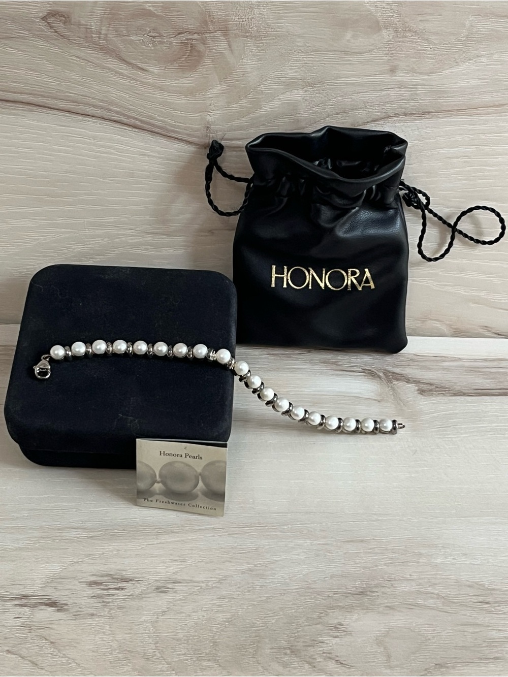 VTG Honora Sterling Silver Freshwater Pearl Bracelet 7.5” w/ Bag & Box